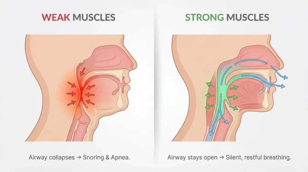 Collapsed airway compared with an open airway